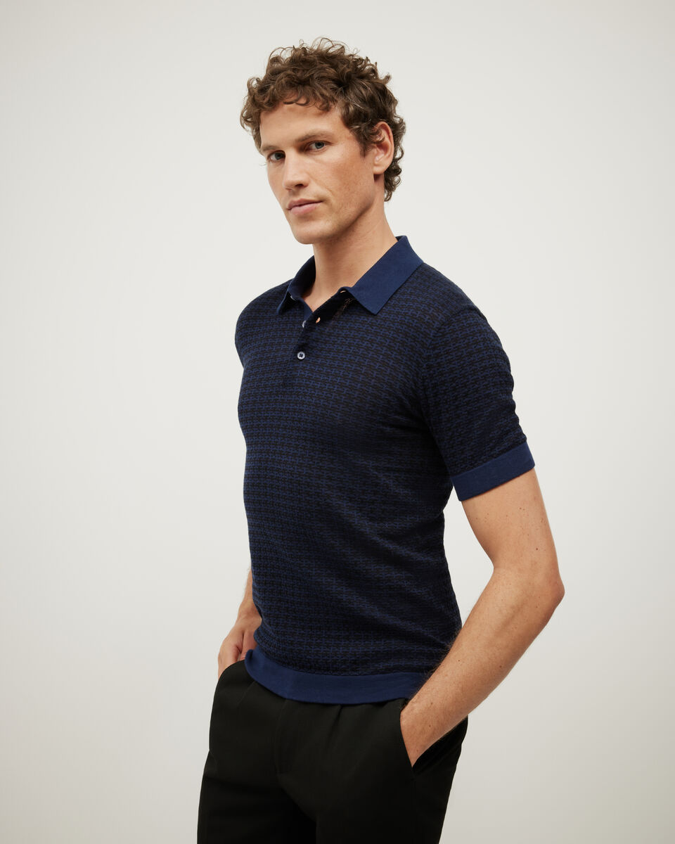 Orlando Two-Tone Short Sleeve Polo Knit, Navy, hi-res